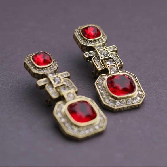 Heidi Daus Red Gem Drop Earrings